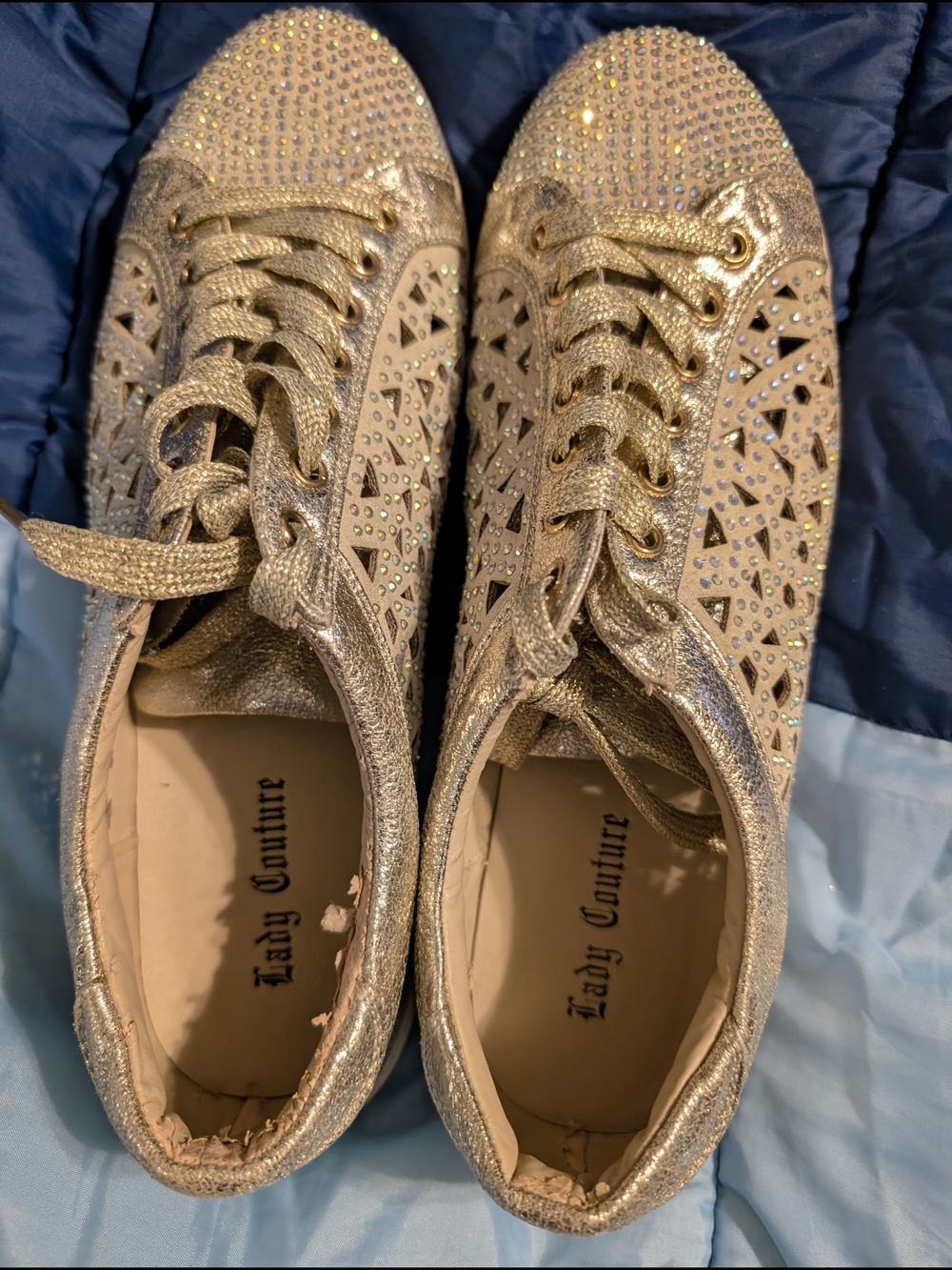 Lady Couture Glitter Gold Lace-Up Sneakers